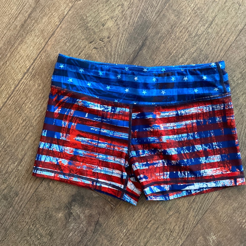 IAB MFG Patriotic no ride Workout Shorts size Large red white blue